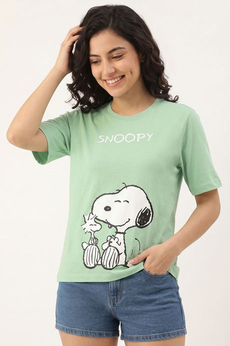 Zivame Peanuts Knit Cotton Loungewear Top - Quiet Green — image 2